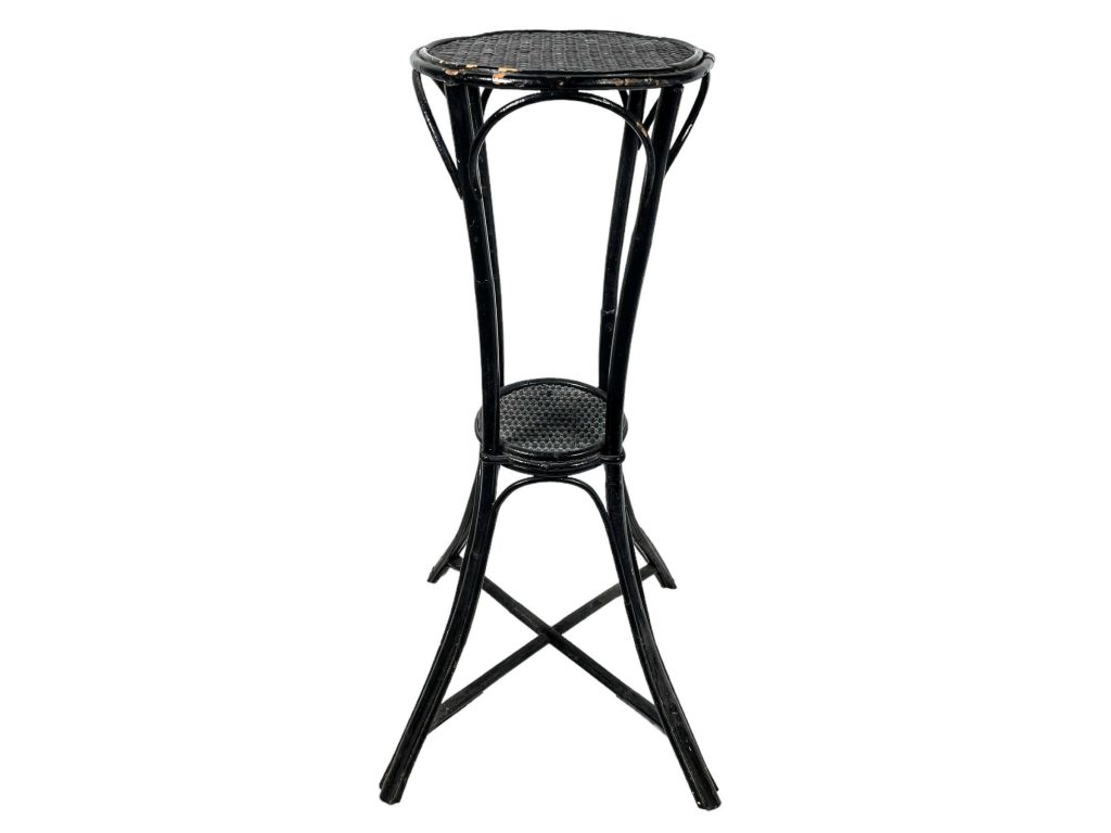 Vintage English Bent Bamboo Woven Wooden Decorative Stand Plinth Design Prop Conservatory Plant Pot Tabouret Black c1930-40's