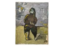 Vintage French Woman Person Sitting On Floor Oil Painting On Canvas Portrait Signed Paris Wood Frame circa 1950's