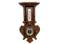 Vintage French Metal Wood Thermometer Barometer Barometre Weather Forecasting Instrument Hanging Wall c1970's