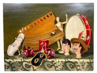 Vintage French Oil Painting "Fantaisie Aux Ailes D'Or..." Translated On Golden Wings On Board Wall Decor Decoration c1994