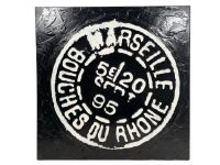 Vintage French Oil Painting Mixed Media Rhone Wine Cork Stamp On Canvas "Corked" Cellar Bar Wall Decor Decoration