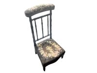 Antique French Prayer Chair Kneeler Cushioned Chair Wooden Green Upholstery Rest Seating Child Children c1900-1910's