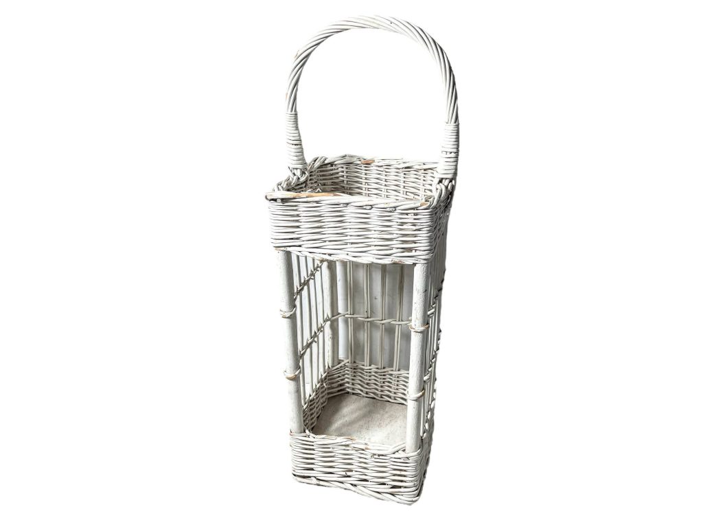 Drinks Basket Vintage French White Woven Bottle Glass Carrier Picnic Garden Chest Storage Box Container Carrier circa 1970-80’s