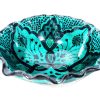 Vintage Moroccan Tunisian Cous Cous Dish Bowl Aqua Green Black Pottery Stoneware Pot Serving Arabian Display circa 1980's