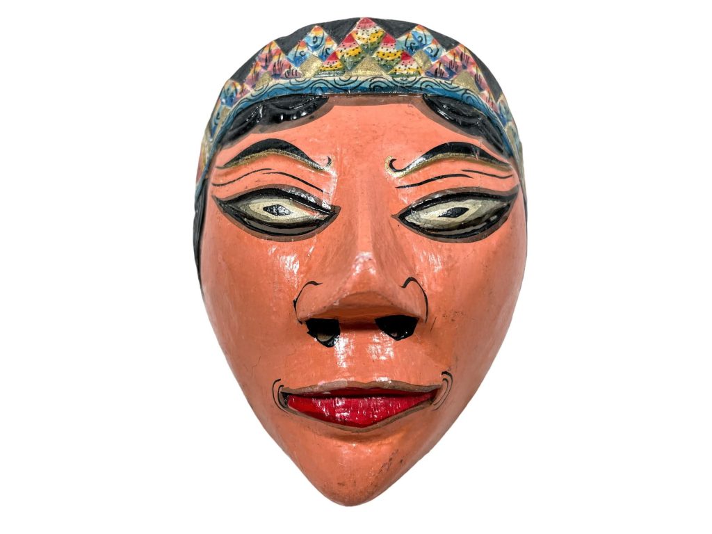Vintage Indonesian Topeng Java Dance Mask Reproduction Wall Ornament Decorative Wooden Ornament Decor Carving Sculpture Art c1970-80’s