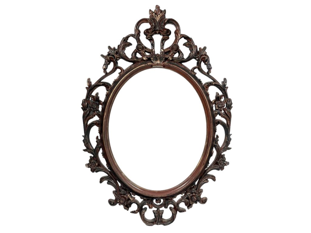 Vintage French Faux Reproduction Oval Portrait Picture Mirror Frame Two Available Old Rusty Metal Tones circa 1970-80’s