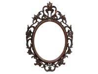 Vintage French Faux Reproduction Oval Portrait Picture Mirror Frame Two Available Old Rusty Metal Tones circa 1970-80's