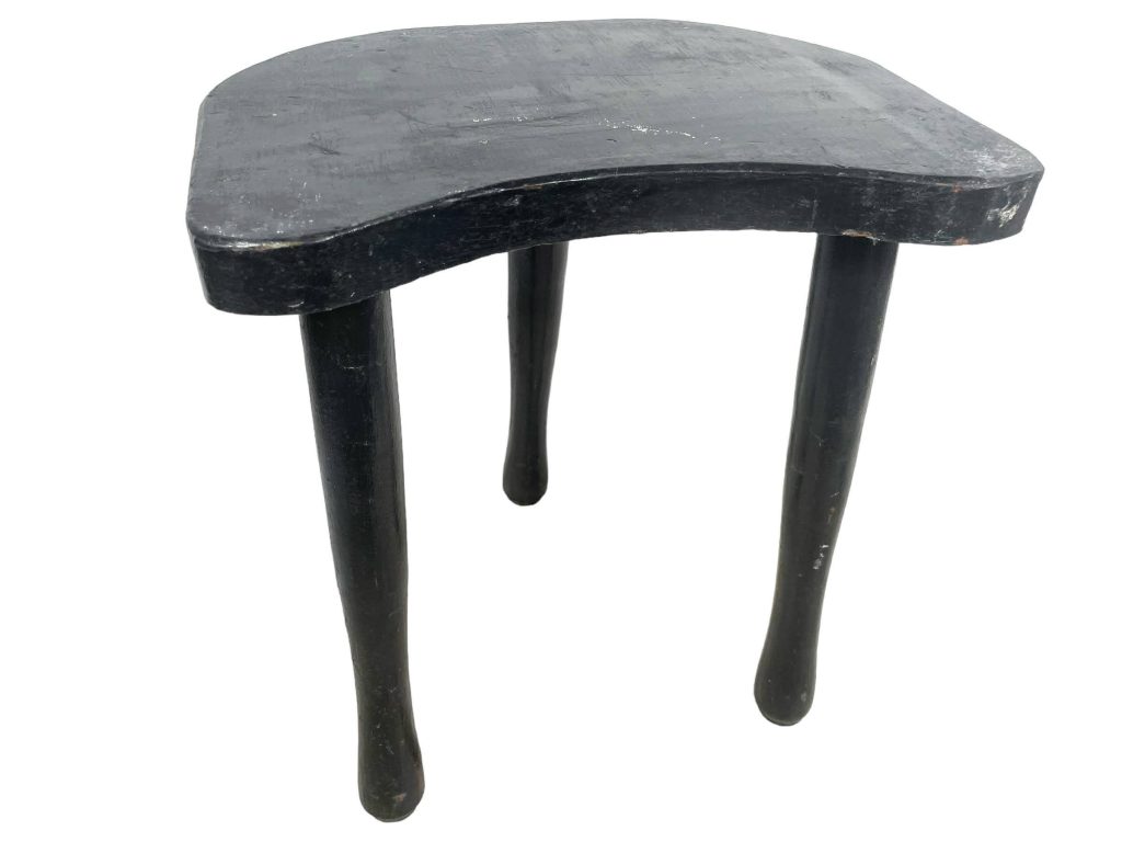 Vintage Stool French Black Wooden Wood Milking Chair Seat Kitchen Table Farm D Shaped Seat Plant Rest Stand Plinth Tabouret c1960-70’s