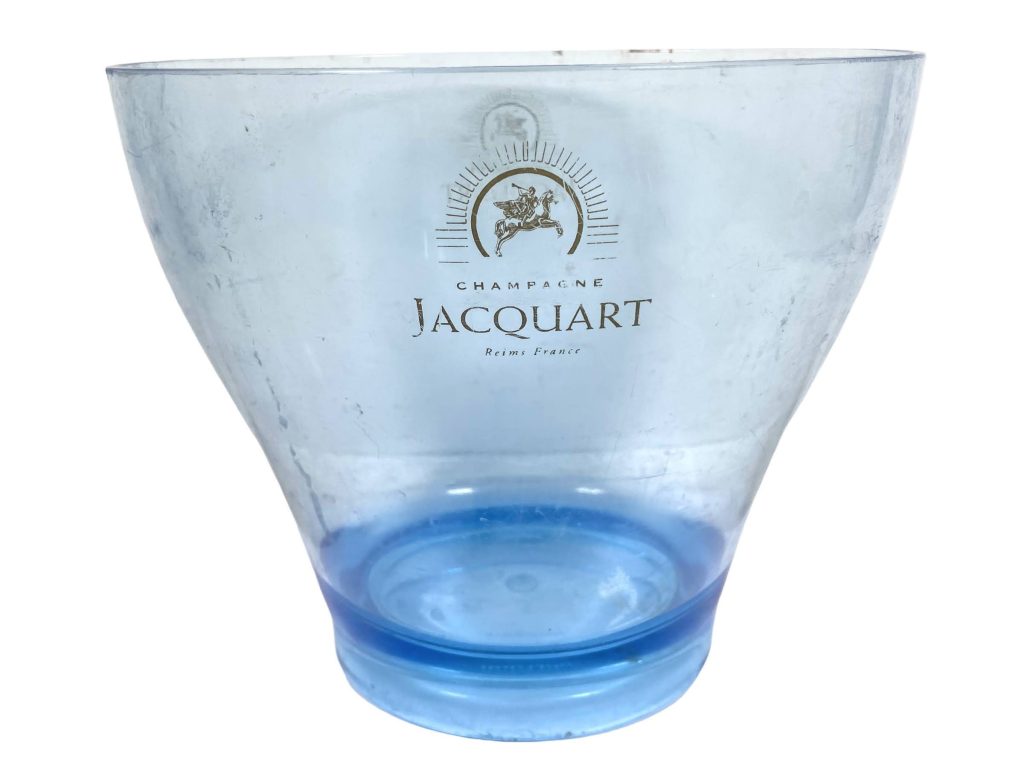Vintage Champagne Jacquart French Clear Blue Plastic Wine Ice Bucket Cooler Display Stand Pot c1990-00’s