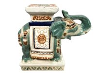 Vintage Chinese Elephant Ceramic Pot Stand Plinth Rest Brown Jade Green Small Vase Pot c1980's