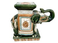 Vintage Chinese Elephant Ceramic Pot Stand Plinth Rest Brown Jade Green Small Vase Pot c1980's