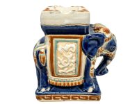 Vintage Chinese Elephant Ceramic Pot Stand Plinth Rest Brown Jade Green Small Vase Pot c1980's