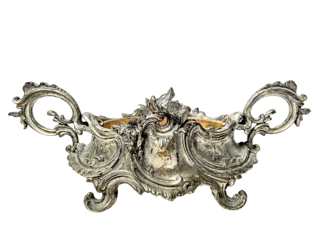 Antique French Jardiniere Jardinière Silver Plated Metal Small Planter With Dish Decorative Ornament Plant Pot c1850-1880’s