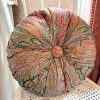 Vintage French Light Paisley Print Tufted Hand Made Fancy Round Cushion Pillow Pillows Bed Chair Sofa circa 1990's
