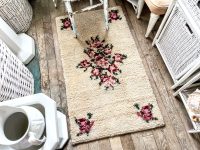 Alternative view of Vintage French Pink Beige Flower Rug Carpet Floor Covering Decor Display Prop France Tapis circa 1980's