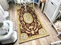 Alternative view of Antique French Green Brown Cream Pink Ornate Fancy Rug Carpet Floor Covering Decor Display Prop France Tapis circa 1920's