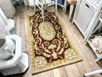Alternative view of Antique French Green Brown Cream Pink Ornate Fancy Rug Carpet Floor Covering Decor Display Prop France Tapis circa 1920's