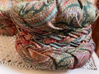 Alternative view of Vintage French Light Paisley Print Tufted Hand Made Fancy Round Cushion Pillow Pair Pillows Bed Chair Sofa circa 1990's