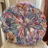 Vintage French Pastel Flower Print Lavender Tufted Hand Made Fancy Round Cushion Pillow Pillows Bed Chair Sofa circa 1990's