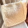 Vintage French Off White Woven Style Embellished Pillow Case Fancy Square Cushion Pillow Cover Pillows Bed Chair Sofa circa 1990's