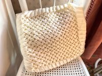 Vintage French Off White Woven Style Embellished Pillow Case Fancy Square Cushion Pillow Cover Pillows Bed Chair Sofa circa 1990's