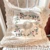 Vintage French Cotton Crochet Embellished Pillow Case Fancy Square Cushion Pillow Cover Pillows Bed Chair Sofa circa 1970-80's