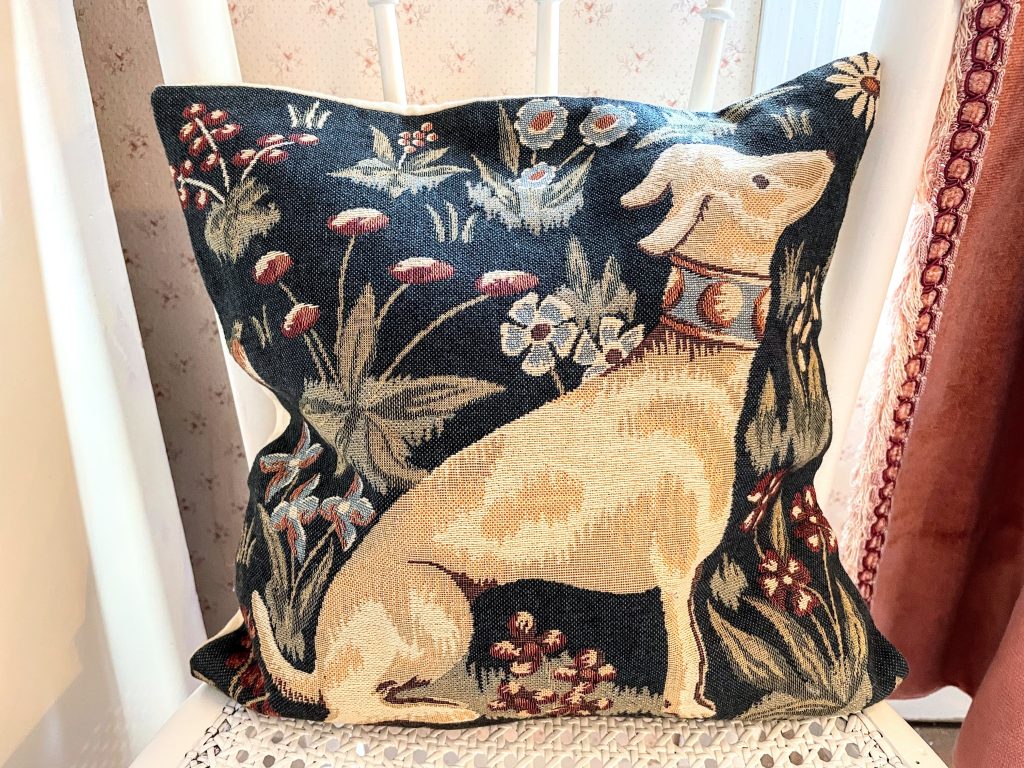 Vintage French Cotton Dog Woven Pillow Case Square Cushion Pillow Cover Pillows Bed Chair Sofa circa 1980-90's