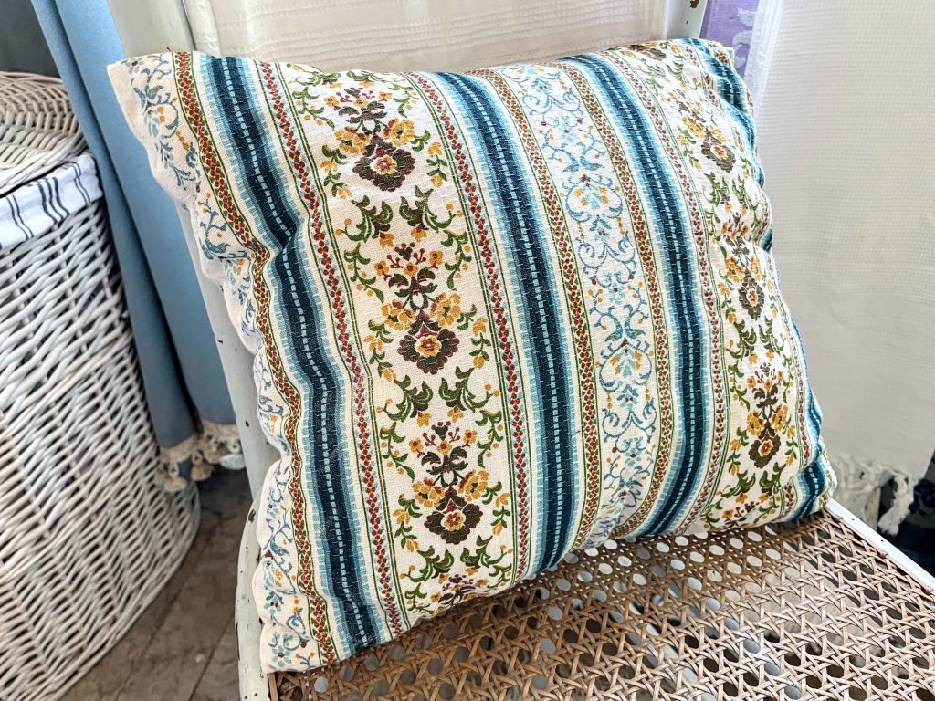 Vintage French Striped Blue Flower Pillow Case Square Cushion Pillow Cover Pillows Bed Chair Sofa circa 1970-80’s