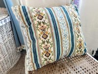 Vintage French Striped Blue Flower Pillow Case Square Cushion Pillow Cover Pillows Bed Chair Sofa circa 1970-80's