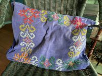Vintage French Hand Made Cross Stitch Decorated Woven Pillow Case Rectangular Cushion Pillow Cover Pillows Bed Chair Sofa circa 1960's
