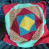 Vintage French Crochet Topped Decorated Woven Pillow Case Square Cushion Pillow Cover Pillows Bed Chair Sofa circa 1970's