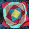 Vintage French Crochet Topped Decorated Woven Pillow Case Square Cushion Pillow Cover Pillows Bed Chair Sofa circa 1970's