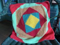 Vintage French Crochet Topped Decorated Woven Pillow Case Square Cushion Pillow Cover Pillows Bed Chair Sofa circa 1970's