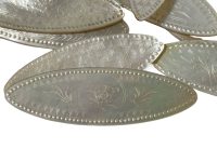 Alternative view of Antique Chinese Mother Of Pearl Collection Job Lot x 45 Mixed Teardrop Gaming Chips Counters Tokens Hand Engraved circa 1800-1850's