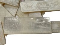 Alternative view of Antique Chinese Mother Of Pearl Collection Job Lot x 37 Mixed Rectangular Gaming Chips Counters Tokens Hand Engraved circa 1800-1850's