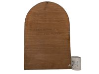 Alternative view of Vintage French Man In Golden Helmet Portrait Oil Painting On Arched Wooden Board Signed circa 1971