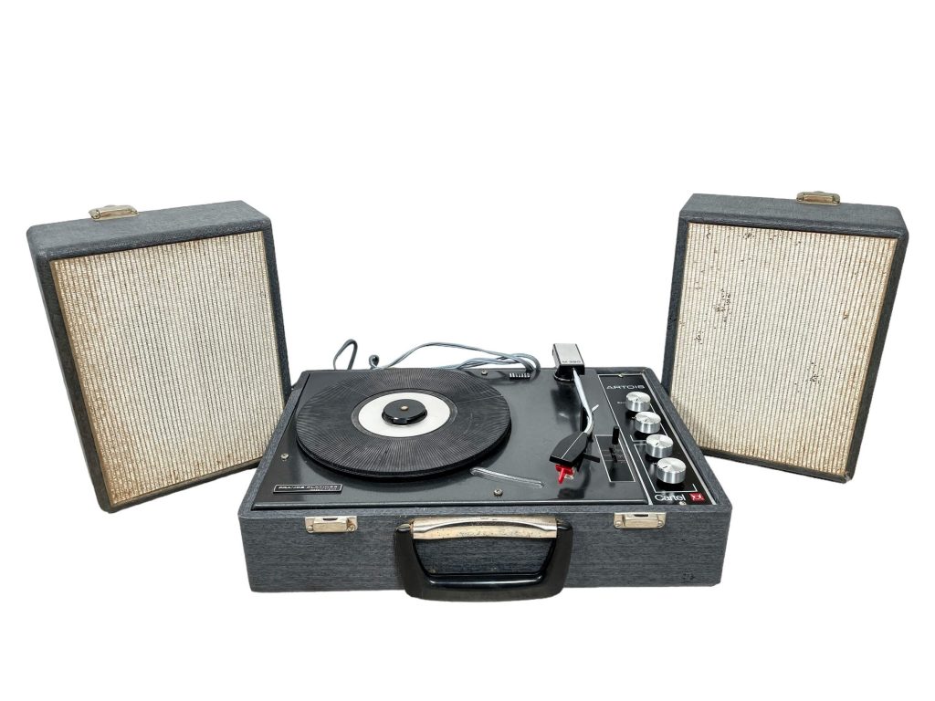 Vintage French Cartel Cased Record Player With Case Speakers Audio Equipment circa 1950-60's