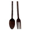 Vintage Philippines Carved Wood Wooden Giant Large Decorative Spoon And Fork Cutlery Wall Kitchen Decor Display Ornament c1970-80's