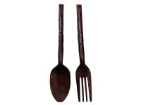 Vintage Philippines Carved Wood Wooden Giant Large Decorative Spoon And Fork Cutlery Wall Kitchen Decor Display Ornament c1970-80's