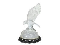 Vintage French Solid Glass Eagle Bird Of Prey Decorative Ornament With Pewter Base Figurine Decor c1960-70's
