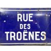 Vintage French Original Iron Convex Enamel Street Sign Rue Des Troenes Street Of Privet Trees Metal Road Display Promotional c1950's