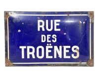 Vintage French Original Iron Convex Enamel Street Sign Rue Des Troenes Street Of Privet Trees Metal Road Display Promotional c1950's