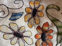 Antique French Hand Embellished with Flowers Pillow Cushion Couch Bed Chair or Sofa circa 1910-20's
