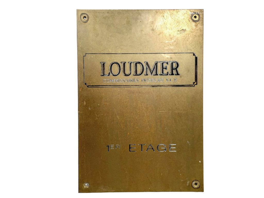 Vintage French Large Loudmer Commissaires Priseurs Paris Auction House Plaque Large Brass Wall Mounted Address Plate circa 1950-60’s