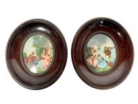 Antique French Small Miniature Tiny Oval Framed Paintings Of Groups Of Traditionally Dressed People Wall Decor Collector c1900's