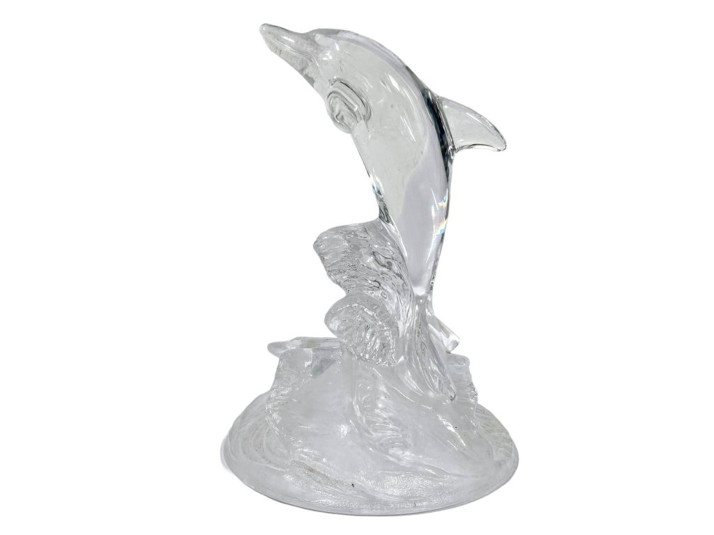 Vintage French Solid Glass Dolphin Decorative Ornament Figurine Decor c1980-90’s