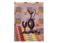 Vintage French Etude Des Valeurs Study Of Items Of Value Silver Pewter Acrylic Painting On Board circa 1976