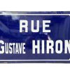 Vintage French Original Iron Convex Enamel Street Sign Rue Gustave Hiron Street Metal Road Display Promotional c1950's