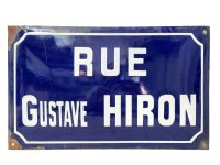 Vintage French Original Iron Convex Enamel Street Sign Rue Gustave Hiron Street Metal Road Display Promotional c1950's