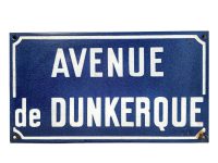Vintage French Original Iron Enamel Street Sign Avenue de Dunkerque Street Metal Road Display Promotional c1960's